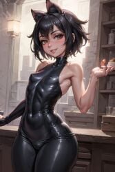 1girls ai_generated black_hair brown_eyes cat_ears cute female leggings marvel peni_parker short_hair space_o_space spider-man:_across_the_spider-verse spider-man:_into_the_spider-verse spider-man_(series) stable_diffusion