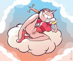 1girls anus bottomless breasts cuphead_(game) hilda_berg legs legs_apart lying_on_side pointy_nose pussy smile zaribot