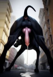 2023 absurd_res ai_generated animal_genitalia animal_penis anus ass backsack balls black_body black_fur bodily_fluids brown_eyes canid canine canine_penis canis city cum cum_drip cum_on_ground detailed detailed_background detailed_fur domestic_dog dripping erection feral fur furry genital_fluids genitals great_dane hi_res leaking_cum looking_at_viewer looking_back looking_back_at_viewer low-angle_view male mammal mastiff molosser motion_lines nude outdoors outside penis perineum presenting presenting_anus presenting_hindquarters presenting_penis raised_tail realistic realistic_fur rear_view shuffur solo stable_diffusion street tagme tail taint