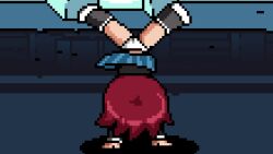 blue_skirt handstand kim_pine panties pantyshot pantyshot_(handstand) pixel_art scott_pilgrim shoes skirt white_panties