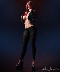 1girls 3d alternate_version_available big_breasts blender bottomwear breasts cleavage clothed clothing curvy curvy_body curvy_female curvy_figure epic_games fable_(fortnite) female female_focus female_only fishnet fishnet_legwear fishnets fortnite high_heels highres jacket jeans legwear lewdrex light-skinned_female light_skin long_hair looking_at_viewer no_bra pants pose posing presenting presenting_breasts red_hair red_hair ripped_clothing ripped_clothing ripped_pants simple_background solo solo_focus standing thick_thighs topwear watermark