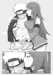 black_and_white clothed clothed_female clothed_male clothed_sex ear_lick ear_licking female femdom fuuka_(naruto) handjob handjob_over_clothes licking_ear male nan5nan naruto naruto_(series) penis tease teasing uzumaki_naruto