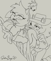 against_wall ahe_gao amy_rose anthro ass breasts cleavage coat dress dress_lift fan_character female furry how johnboyx jyaboislewd line_art male rimming saliva sonic_(series) tongue_out