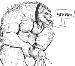 alien anthro azathura balls big_balls big_muscles big_penis black_and_white collar hand_on_penis huge_cock male male_only masturbation more_at_source muscles muscular muscular_anthro muscular_arms muscular_male pecs penis reptile scalie sharp_teeth sketch solo solo_male speech_bubble spines