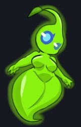 1girls big_breasts blue_eyes breasts featureless_breasts female ghost glow_pikmin glowing green_skin lewdewott pikmin pikmin_(species) thick_thighs wide_hips