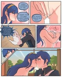 1boy 1girls accident accidental_incest blue_eyes blue_hair chrom_(fire_emblem) comic daughter dialogue english_text father father_and_daughter female fire_emblem fire_emblem_awakening incest lemonade_ghost lucina_(fire_emblem) male nintendo nude nude_female parent_and_child text uncensored