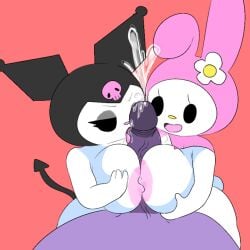 2023 baku_(sanrio) big_breasts breasts cum cumshot kuromi licking licking_penis my_melody onegai_my_melody open_mouth paizuri penis rabbit sanrio savagensfw tagme tail tongue tongue_out white_body