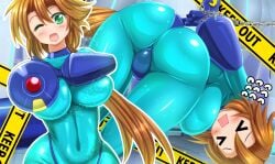 1girls bent_over big_ass big_breasts bodysuit green_eyes long_hair mega_man mega_man(classic) mega_man_(character) plump roco_(sulfer-kokegitsune) rule_63 satou_terumasa tagme