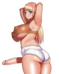 1futa 2016 ageha_(burakku-ra) big_penis blonde_hair breasts burakku-ra clothed clothing dickgirl edit erection futa_only futanari huge_cock human light-skinned_futanari light_skin long_hair mostly_clothed penis solo solo_futa standing uncensored underboob