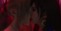 2girls 3d aerith_gainsborough animated black_hair earrings female female_focus female_only final_fantasy final_fantasy_vii final_fantasy_vii_remake french_kiss kissing light-skinned_female light_skin making_out sound tagme teehee7990 tifa_lockhart video yuri