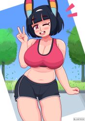 big_breasts bluefrok bunny_girl gym_clothes midriff pog_(bluefrok) shorts tagme