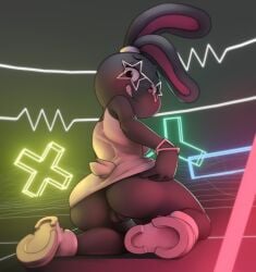 anormaluser anthro anus boots bottomless clothed clothing clothing_lift dress dress_lift female footwear genitals hi_res kneeling lagomorph leporid mammal pussy rabbit solo vib-ribbon vibri vibri_(sr)