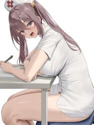 1girls breasts brown_hair cleavage female huge_breasts light-skinned_female light_skin long_hair nurse nurse_cap nurse_outfit nurse_uniform oekakizuki original original_character revealing_clothes thick_thighs twintails wide_hips