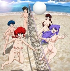 5girls akane_tendo beach casual casual_nudity completely_nude completely_nude_female female female_only full_body harem kasumi_tendo multiple_girls naked naked_female nude nude_female nudity ranma-chan ranma_1/2 ranma_saotome ranmabooks.com shampoo_(ranma_1/2) ukyo_kuonji volleyball