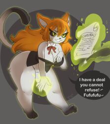 1girls 2020 2d black_sclera bottomless cat_ears cat_tail catgirl cleavage clothes_falling_off color digital_drawing_(artwork) digital_media_(artwork) female female_only furry green_eyes oc orange_hair original original_character tagme thick_thighs vontecristo witch