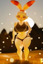 1girls 3d 3d_(artwork) anthro artist_logo big_breasts breasts clothed clothing curvy female female_only furry generation_8_pokemon hourglass_figure looking_at_viewer navel nintendo pokémon_(species) pokemon pokemon_(species) pokephilia scorbunny scorbunny_(valorlynz) tenshi_ai thick_thighs voluptuous wide_hips