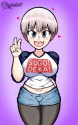 aguiluchoxd female jean_shorts pantyhose pantyhose_under_shorts tagme uzaki-chan_wa_asobitai! uzaki_hana