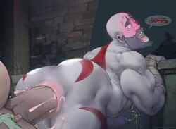 ahe_gao anal_sex bald bald_man bara beard blush cum cum_in_ass cum_inside cumming_from_anal_sex cumming_in_ass cumming_inside cumming_together cumming_while_penetrated cumming_while_penetrating drool dumpster facial_hair gay god_of_war hotcha huge_cock hurbey kratos leaning_forward leaning_on_object male_only markings massive_penis muscle_slut muscular muscular_arms muscular_ass muscular_male muscular_thighs nude nude_male open_mouth orgasm_face outdoors pleasure_face pubic shocked_expression slut standing_sex sweat sweating tongue_out yaoi