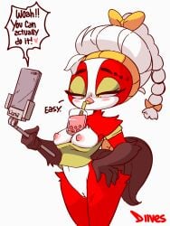 1girls 2019 animated anthro beverage boba_tea bouncing_breasts digital_media_(artwork) diives drink_on_breasts female female_only lizhi_(diives) nude pussy red_feathers short_playtime xingzuo_temple yellow_eyes