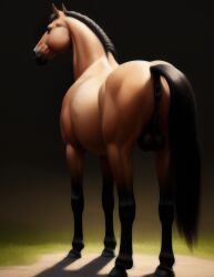 2023 absurd_res ai_generated animal_genitalia anus ass ass backsack balls ballsack black_body black_fur black_hair black_nose brown_body brown_fur detailed equid equine equine_anus feral fur furry genitals gradient_background hair hi_res horse light lighting looking_away male mammal multicolored_body multicolored_fur muscular perineum presenting presenting_hindquarters realistic rear_view shuffur simple_background solo stable_diffusion standing tagme tail taint two_tone_body two_tone_fur