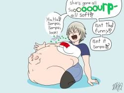 anime asai_ami belly belly_bulge big_belly big_belly_bulge big_breasts breasts burp burping burping_up_object digestion digestion_noises fatal fatal_vore female_pred female_prey glasses gray_hair grey_hair light-skinned_female manga oral_vore patting_belly same_size_vore sitting_down skull skull_imprint soft_vore t-shirt unwilling_prey uzaki-chan_wa_asobitai! uzaki_hana vargartz vore vore_belly willing_pred