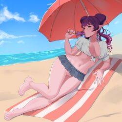 a_house_in_the_rift azraesha beach beach_umbrella original original_art original_artwork original_character original_characters popsicle sand sea succubus sucking sun sunbathing