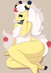 1girls 2017 ampharos anthro ass breasts female mega_ampharos nintendo nipples pinkcappachino pokémon_(species) pokemon pokemon_(species) pokemon_gsc shy thick_thighs yellow_body