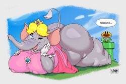 big_butt clothing dress edit elephant elephant_peach huge_ass joaoppereiraus mario_(series) princess_peach super_mario_bros._wonder talking_flower_(super_mario_bros._wonder) third-party_edit