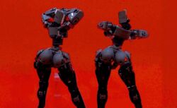 2girls animated ass bionicle bouncing_ass breasts dancing dawnofnssd hips large_ass lego lego_(artwork) lego_(object) looking_at_viewer looking_back red_background simple_background stop_motion thick_thighs thighs wide_hips