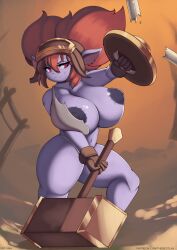 1girls big_breasts blacksmith_poppy breasts clothing curvy female female_only fight hammer hi_res humanoid l-a-v league_of_legends medieval_series nipples one_breast_out poppy riot_games shield shortstack solo thick_thighs tools torn_clothing twintails voluptuous wardrobe_malfunction yordle