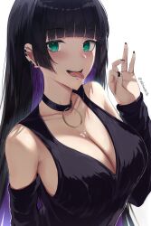 1girls big_breasts black_hair black_nails blue_hair blush bocchi_the_rock! choker cleavage dark_blue_hair drool_on_breasts drooling ear_piercing female fringe goth green_eyes hime_cut long_hair micchan_(micchanmeido) nail_polish oral oral_gesture oral_insinuation oral_invitation oral_suggestive pa-san painted_nails pale-skinned_female petite piercing piercings purple_hair saliva saliva_drip saliva_on_breasts saliva_trail sexually_suggestive suggestive suggestive_gesture teenager tongue tongue_out two_tone_hair