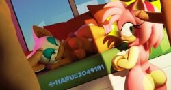 2boys 2girls 3d 3d_model amy_rose ass bat blender exposed_torso faceless_male footwear handwear harubug hedgehog human human_on_anthro mobian mobian_(species) mobian_bat rouge_the_bat sega shocked shocked_expression sonic_(series) sonic_adventure_2 sonic_the_hedgehog_(series)