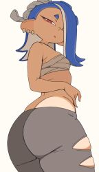 1girls ass asymmetrical_hair blue_hair breasts bubble_butt dat_ass ear_piercing female hair_over_one_eye large_ass light-skinned_female light_skin long_ears medium_hair nintendo octoling perky_breasts red_eyes shiver_(splatoon) skindentation small_breasts splatoon splatoon_(series) splatoon_3 tentacle_hair thick_thighs tight_clothing yuta_agc