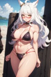 ai_generated biwa_hayahide_(umamusume) curvy curvy_body curvy_figure huge_breasts long_hair looking_at_viewer stable_diffusion umamusume white_hair