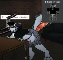 1boy artist_request bottomless criminality filiper4445g gay gun leaning_forward penis reference_image roblox roblox_avatar roblox_game robloxian snow_leopard source_request tagme