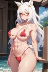 ai_generated animal_ears biwa_hayahide_(umamusume) curvaceous curvy_female curvy_figure female_focus hi_res huge_breasts long_hair stable_diffusion umamusume voluptuous voluptuous_female white_hair