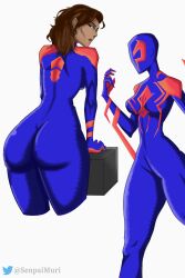 1girls ass brown_hair costume dark-skinned_female dark_skin fat_ass female female_only genderswap_(mtf) human human_only latex_suit marvel miguel_o'hara muri_senpai rule_63 spider-man spider-man:_across_the_spider-verse spider-man_(series) spider-man_2099 spider-woman_2099