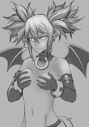 black_and_white breasts covering covering_breasts disgaea disgaea_1 etna indioweeaboo nippon_ichi_software small_breasts succubus succubus_tail succubus_wings topless topless_female