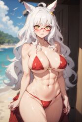 1girls ai_generated animal_ears bikini biwa_hayahide_(umamusume) glasses hi_res long_hair seductive_look stable_diffusion umamusume white_hair