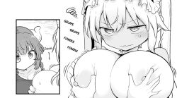 2girls annoyed annoyed_expression areolae big_breasts blush breast_grab breasts_bigger_than_head cool-kyou_shinja duo expressionless female female/female female_only fondling fondling_breast full-face_blush grope groping groping_breasts huge_breasts ilulu_(dragon_maid) large_breasts manga manga_page miss_kobayashi's_dragon_maid multiple_girls nipples official_art squeezing squeezing_breast sweat tagme tohru_(dragon_maid) yuri