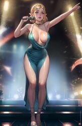 1girls 2023 alexander_dinh barely_covered_breasts blonde_hair breast_veins celebrity curvy_body curvy_female curvy_figure elf elf_girl female_focus hi_res high_heels huge_breasts long_hair looking_at_viewer microphone princess_zelda solo_female solo_focus tears_of_the_kingdom the_legend_of_zelda zelda_(tears_of_the_kingdom)