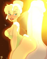 ass assjob blonde_hair buttjob covered_in_cum cum dalley_le_alpha disney disney_fairies fairy fairy_wings female glowing glowing_penis green_dress peter_pan_(disney) size_difference stars tinker_bell