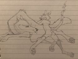 anthro anthro_on_feral balls blep canid canine canis duo female feral genitals hi_res male male/female mammal murid murine nude penetration rat rodent sex size_difference superratbike64 tongue tongue_out traditional_media_(artwork) wolf zoophilia