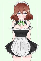 1girls blue_eyes breasts brown_hair hair heart-shaped_pupils heart_eyes looking_at_viewer maid maid_uniform owozu sirivt tagme twitch virtual_youtuber vtuber