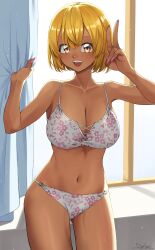 1girls big_breasts blonde_hair bra breasts clothed_female dark-skinned_female dark_skin female female_only ganguro gyaru huge_breasts komi-san_wa_komyushou_desu looking_at_viewer manbagi_rumiko panties solo underwear yuhi_atb26