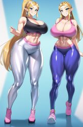 ai_generated black_tank_top blonde_hair blue_eyes bootylover02 curvaceous curvy curvy_figure gigantic_ass gigantic_breasts huge_ass huge_breasts huge_hips long_hair looking_at_viewer nai_diffusion pink_tank_top ponytail princess_zelda purple_leggings seductive_smile shiny_clothes shiny_hair shiny_skin stable_diffusion tank_top the_legend_of_zelda thick_thighs thunder_thighs twins voluptuous white_leggings wide_hips