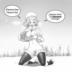 1girls busty dialogue edit female female_focus female_only hourglass_figure humanoid hylian monochrome nintendo nude nude_female nudity princess_zelda solo solo_female solo_focus spanish_dialogue spanish_text speech_bubble talking_to_viewer tears_of_the_kingdom text the_legend_of_zelda wide_hips winter winter_clothes zelda_(tears_of_the_kingdom) zincubis