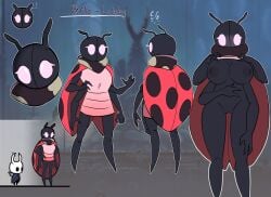 2023 4_arms antennae_(anatomy) anthro arthropod beetle big_breasts black_body breasts clothed clothing cucujoid duo fan_character fecharis female genitals hi_res hollow_knight insects ladybug model_sheet multi_arm multi_limb nipples non-mammal_breasts non-mammal_nipples nude perla_ladybug_(souley69) protagonist_(hollow_knight) pussy solo solo_focus souley69 spots team_cherry