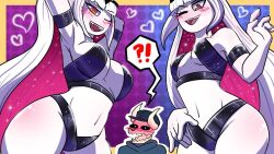 ?! arms_behind_head big_breasts bikini blush breasts friday_night_funkin heart long_hair looking_at_viewer nikusa_(sugarratio) one_eye_closed size_difference small_breasts supercellalpaca tabi_(homskiy) tall_female thumbnail video_games winking_at_viewer yt_kids_ahh_thumbnail