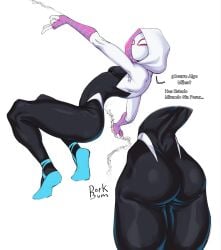 1girls bubble_ass bubble_butt dorkbum edit female female_focus female_only gwen_stacy marvel mask masked masked_female solo spanish_text spider-gwen spider-man:_into_the_spider-verse spider-man_(series) text